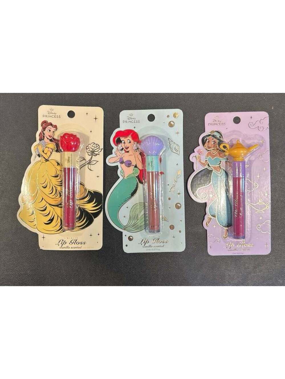 Disney Princess Lip Gloss 3-Pack Belle Ariel Jasmine New Sealed Vanilla Scented
